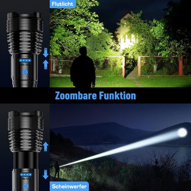 LED ліхтарик Sidark, 500000 люмен, водонепроникний IPX7, 9 режимів, Zoom, бічне світло, для кемпінгу та надзвичайних ситуацій