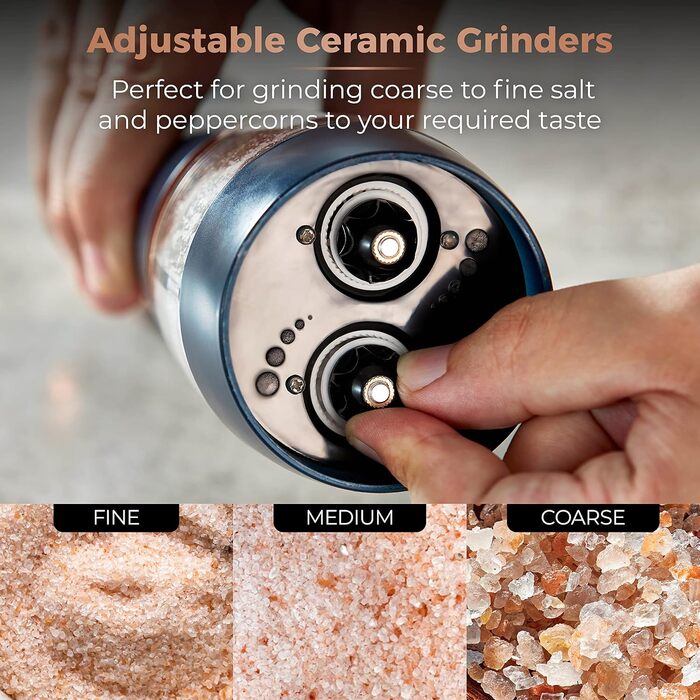 Електричні мельниці для солі та перцю Tower, працюють від батарейок, з регульованими керамічними жорнами, рожеві та рожево-золоті, T847004PNK (Темно-синій)