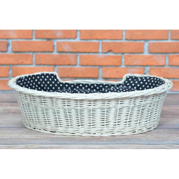 Wicker Dog Basket for Dog and Cat - Dog Bed, Cat Bed with Cushion, Pet Basket, Woven Cat Basket 60x43 H19 cm (80 x 60 x 26 cm, Beige)