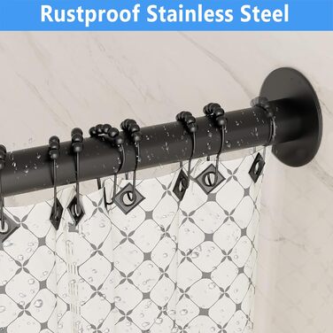 Штанга для душової завіси чорного кольору L-подібної форми, розширювана, з нержавіючої сталі 304, без свердління, для ванної кімнати/ванни (70-95 см x 70-95 см)