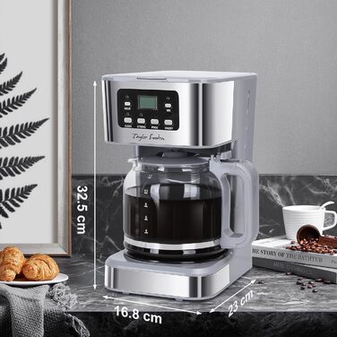 Кавомашина Taylor Swoden Darcy 950W з таймером, 1.5L, 12 чашок, автоматичне відключення, стоп-капля, багаторазовий фільтр, BPA-free (сіра)