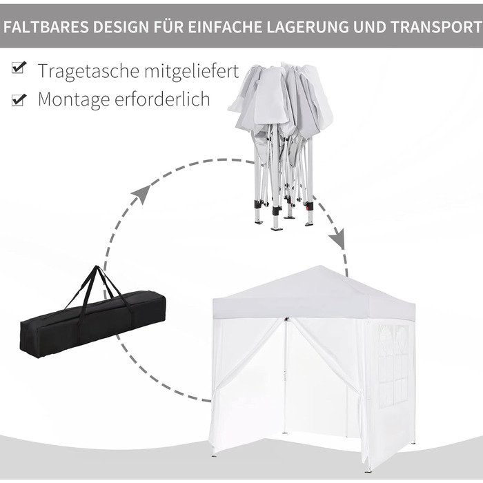 Outsunny 2x2m (6.6ft x 6.6ft) Waterproof Pavilion, Pop-up Folding Canopy with 4 Side Walls, Drain Holes Windows, Foldable Party Tent UV 30+, Garden Tent with Carry Bag, Garden Pavilion for Patio, White