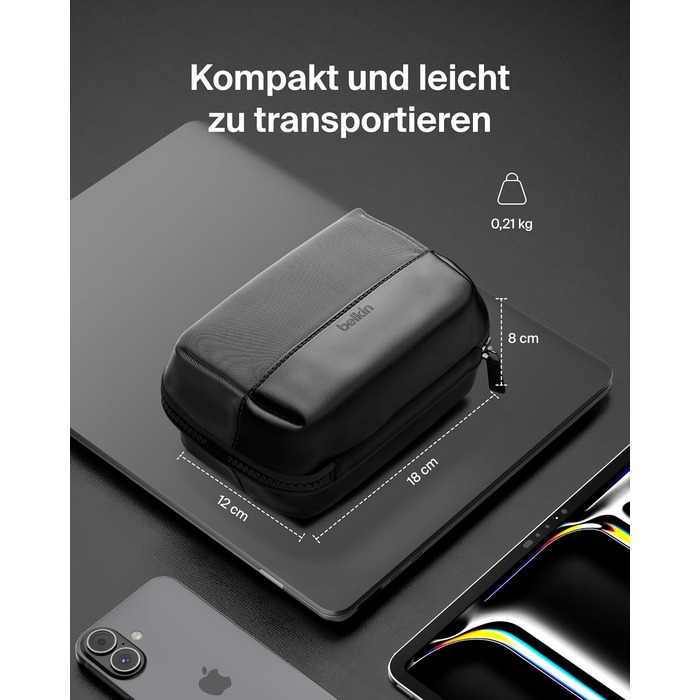 Органайзер для електроніки та аксесуарів Belkin для подорожей: сумка для iPhone, Powerbank, зарядного пристрою, Apple Pencil та AirTag, міцний м'який матеріал