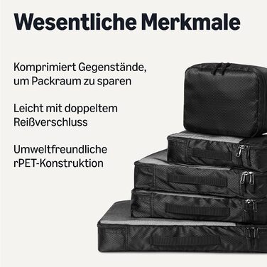 Органайзер для подорожей Amazon Essentials, 8 шт., чорний, з подвійним замком, 100% поліестер, різні розміри