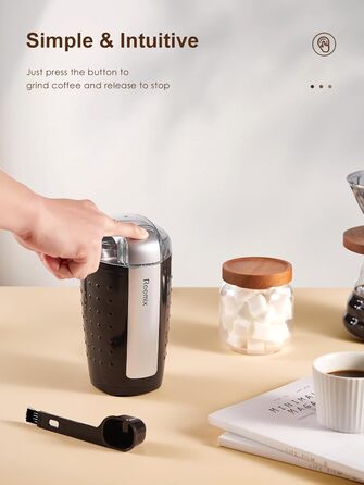 Електрична кавомолка Reemix, 100г, 2-в-1 (кава та спеції), з нержавіючої сталі, тиха, з щіткою та ложкою, чорна