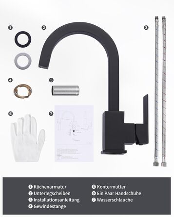 Кухонний змішувач з нержавіючої сталі, 360° поворотний, для кухні, вантажівки, ванної кімнати (чорний)