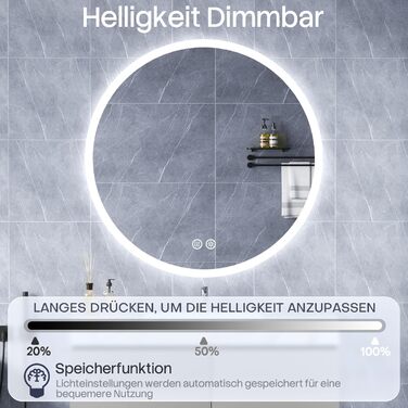 Дзеркало для ванної кімнати HySail з підсвічуванням, 5 мм, високоякісний срібний дзеркало, 3 колірні температури та регульована яскравість, настінне дзеркало з сенсорним вимикачем та антизапарюючим покриттям, кругле (80x80 см)
