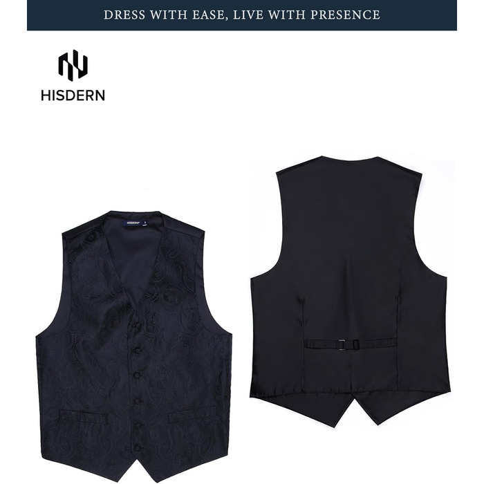Чоловічий жилет та краватка Hisdern для весілля, жакардовий костюмний комплект, чорний, розмір XL