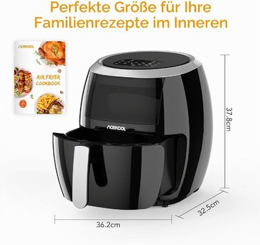 Аерофритюрниця Acekool 8л сіра, без олії, 1800 Вт, з рецептами та 8 програмами
