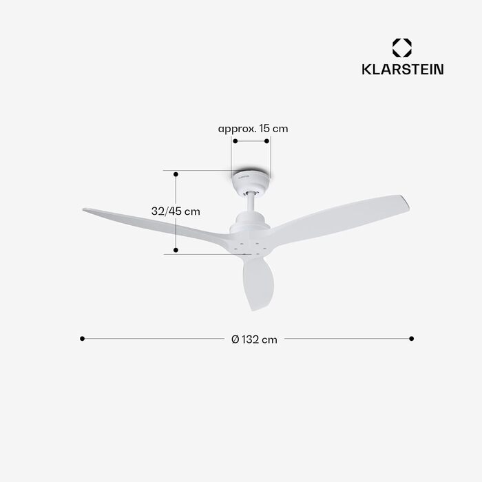 Стельовий вентилятор Klarstein Santa Elena Smart WiFi з пультом, 6 швидкостей, білий, 132 см