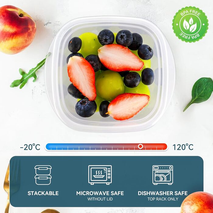 Контейнери для їжі EFISH 20 шт. Прямокутні, пластикові, з кришкою, 500 мл. Набір для школи, роботи, подорожей.