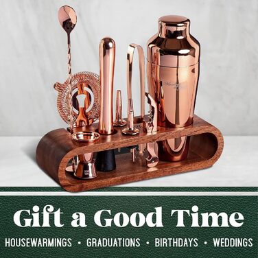 Набір бармена з махогоні та нержавіючої сталі (10 предметів) | Преміум бар-аксесуари: шейкер, інструменти, коробка | Для дому, вечірки, весілля | Елегантний подарунковий набір