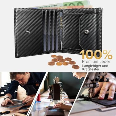 Чоловічий гаманець UNOSEKS: RFID захист, картхолдер, slim модель з відділенням для монет, на 1-6 карт (карбон, чорний)