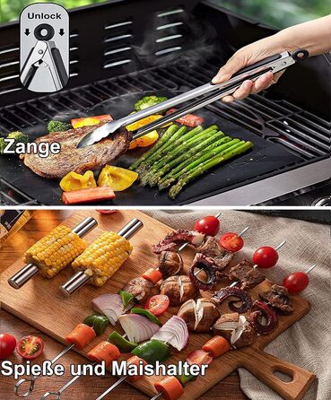 Набір грилю з нержавіючої сталі (21 предмет) – ідеальний подарунок для чоловіків, BBQ, Outdoor, Camping