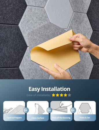 Акустичні гексагональні панелі самоклеючі для звукоізоляції, 12 шт, поглинач шуму для студії, вітальні, геймерської кімнати та офісу, 30 x 26 x 0,9 см (Білий)