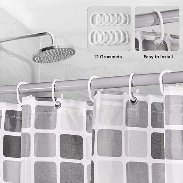 Шторка для душу DUFU, водовідштовхувальна, миється | Швидковисихаюча поліестер, 12 гачків | Напівпрозора захисна шторка для ванни (180x200 см, Темно-сірий) (Мозаїка 180x200 см)