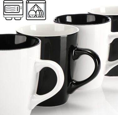 Набір керамічних чашок Com-Four® 6 шт. - 350 мл, для кави та гарячих/холодних напоїв, сучасний дизайн, блакитно-зелено-сірий колір, 6 шт. (чорний/білий)