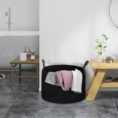 HOMCOM Laundry Basket 88L Folding Clothes Hamper with Handle, Laundry Box for Bathroom, 56 x 56 x 35.5 cm, Black | Aosom