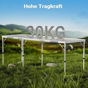 Складаний туристичний стіл 180x60x70 см з регулюванням висоти, алюмінієвий каркас, стільниця МДФ, багатофункціональний, для кемпінгу, саду, дачі
