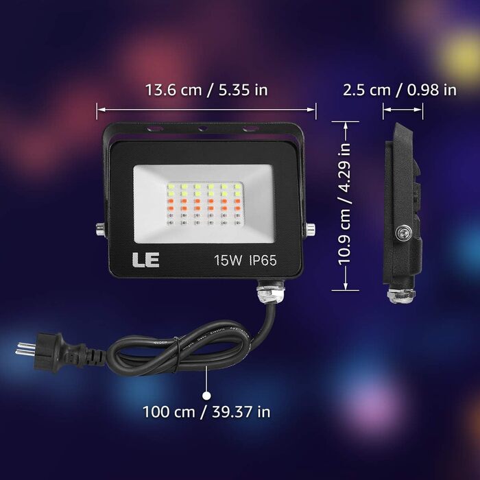 LED прожектор Lepro 50 Вт RGB з RF-пультом, набір 2 шт, водонепроникний IP65, з функцією пам’яті, диміруванням, кольорова зовнішня лампа для саду, вечірок, готелів