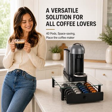 Підставка для капсул Nespresso Vertuo з міцного скла, чорна – для 40 капсул VertuoLine (Vertuo Next & Plus), економія місця
