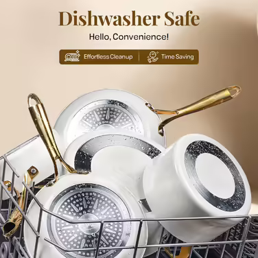 GOTHAM STEEL 15-Piece Cookware Set, Non-Stick Cookware Set, Pot and Pan Set, Kitchen Cookware Sets, Ceramic Cookware Set, Dishwasher Safe, Non-Toxic, Cream White 15 Pieces