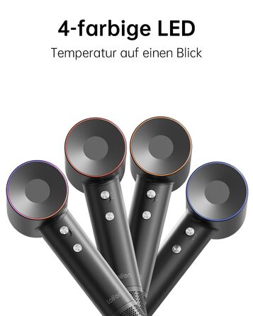 Фен Laifen з іонізацією 200 млн негативних іонів, 110 000 об/хв, для швидкого сушіння, безщітковий мотор, тихий, з магнітною насадкою (Swift, Чорний)