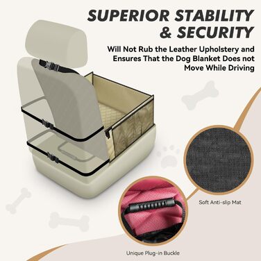 Автокрісло для собак: стабільне, водонепроникне, з підсиленими стінами та ременями безпеки, підходить для собак середніх та малих порід, бежеве