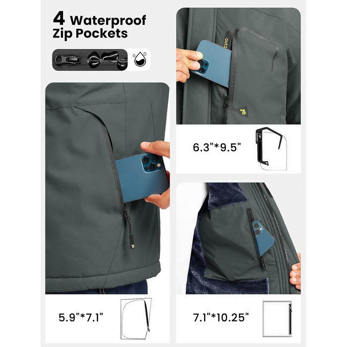 Чоловіча гірськолижна куртка donhobo: водонепроникна зимова куртка Softshell, дихаюча, темно-сіра (3XL)