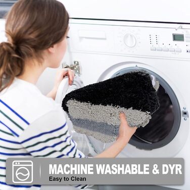 Pauwer Soft Bath Mats & Bath Rugs Set of 3, Microfiber, Non-Slip, Water-Absorbent Bathroom Rugs, Machine Washable, Bath Mat and Toilet Mat for Shower, Bathtub, and Toilet (Black) Black 50 x 80 cm + 45 x 65 cm + 50 x 60 cm