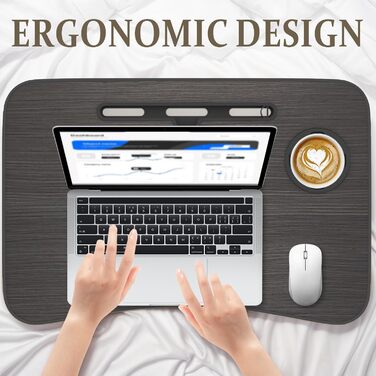 Стіл для ноутбука в ліжко Huracan: регульований, портативний, з підстаканником та ящиком (60x40 см, чорний)