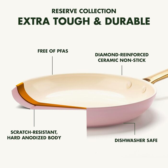 Набір сковорідок GreenPan Reserve з керамічним антипригарним покриттям (20 та 26 см), індукційні, для духовки, без PFAS, золотий ручка, блакитний & рожевий (для мами)