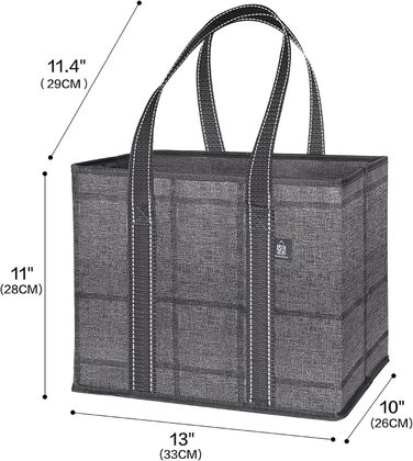 23.5 Liter Large Folding Shopping Bag, Folding Boxes with Reinforced Bottom, Reusable Shopping Bags, Holds Up to 15 kg Shopping Bag (3-Pack) (Black/Window Pane)