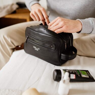 Шкіряна косметичка для подорожей Berliner Bags Premium Kulturbeutel Max, велика сумка для гігієнічних засобів з 2 відділеннями, унісекс, чорна