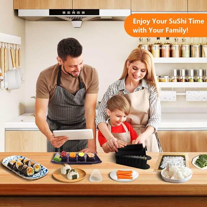 Набір для приготування суші Ninger Sushi Maker Set Deluxe Edition: 20 предметів для початківців з роликом, формами для ролів, ножем та палочками – повний комплект (чорний)