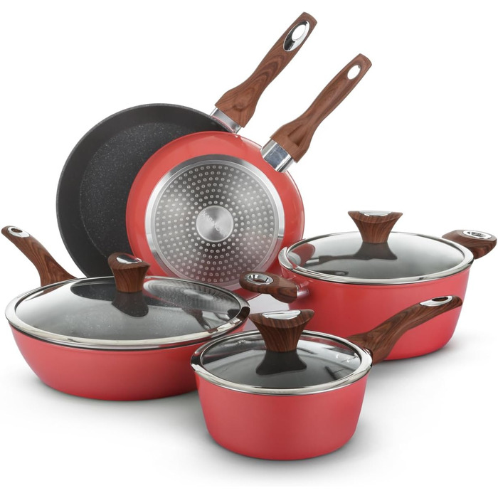 Набір посуду KASANOVA Golden 5 8 предметів: каструлі та сковороди для індукції та всіх плит, антипригарне покриття з кораловим ефектом