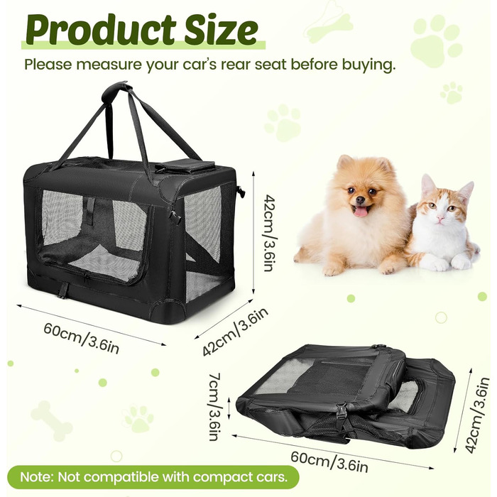 Складана переноска для собак та котів з подушкою, 60x42x42 см