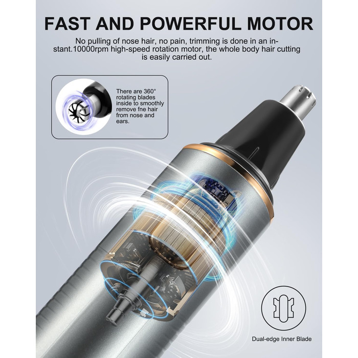 Триммер для носа Areyzin 2025 Upgrade: рожевий/сірий, водонепроникний, з двома лезами