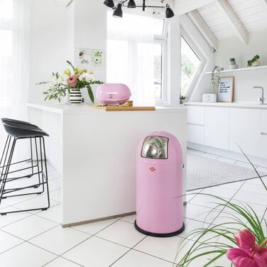 Відро Wesco Pushboy рожеве, 50 л, нержавіюча сталь, знімний внутрішній контейнер, порошкове покриття