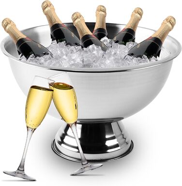 Stainless steel ice bucket design, 40 cm diameter, champagne bowl for up to 6 bottles – bottle cooler for the exquisite enjoyment of champagne, sparkling wine, wine, spirits, and beer (40, silver polished)