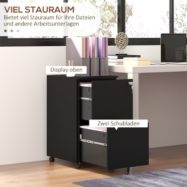 Vinsetto Rolling File Cabinet, Black with 2 Lockable Drawers on Steel Casters, 37x43.5x67.5cm for Office & Home Office