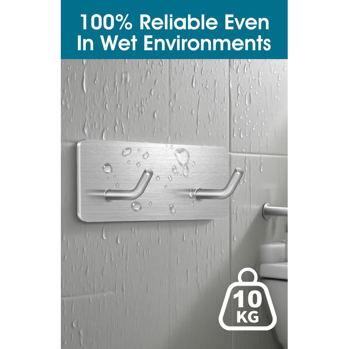 Самоклеючі гачки Haken - набір 6 шт. з нержавіючої сталі 304, без свердління, для ванної, кухні та вітальні