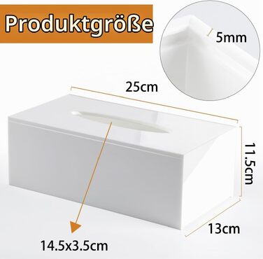 Коробка для серветок з акрилу ручної роботи, біла, 25×13×9 см