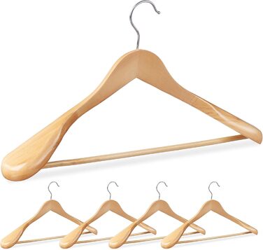 Relaxdays, natural wood suit hangers, 5-piece set, wide shoulders, 360° rotatable hook, with trouser bar, wooden clothes hangers, wood, 5