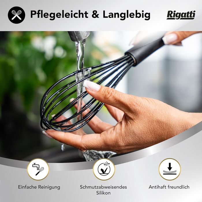 Набір міксерів Rigatti® з нержавіючої сталі та силікону (3 шт.) - чорний, термостійкий, без BPA, для тефлону, ергономічні, 28/26/23 см