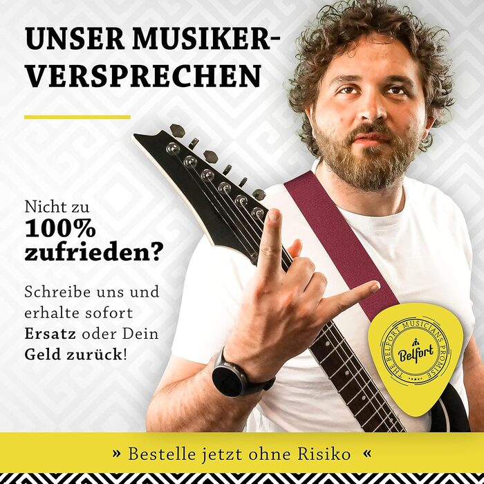 Гітарний ремінь Belfort® для електрогітари, акустичної гітари, класичної гітари, бас-гітари та укулеле. З мікрофібри, з електронною книгою (червоний)