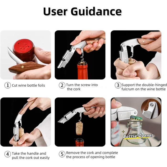 BOQO Corkscrew Wine Opener, Professional Waiter's Knife Made of Stainless Steel, Wine Bottle Opener with Foil Cutter, Vacuum Wine Pump and Wine Pourer with Aerator, Wine Accessories