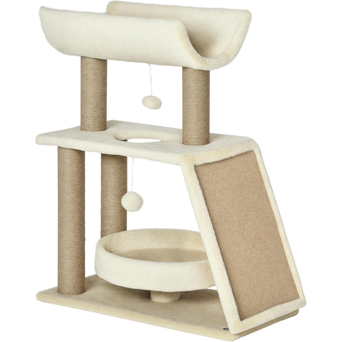 Кігтеточка PawHut для котів 76 см з іграшками, лежаком та когтешматкою, багатоповерхова, для середніх котів, світло-коричнева