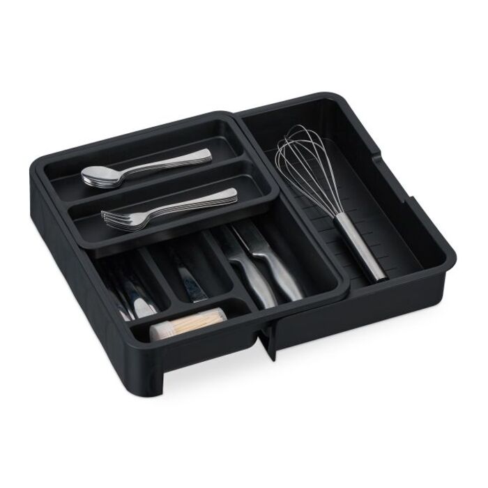 Relaxdays Extendable Cutlery Box in Black