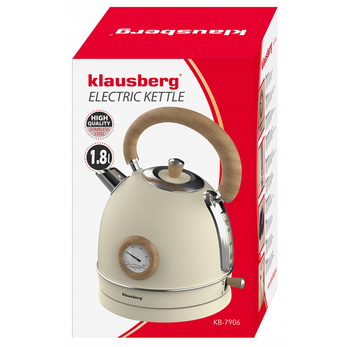 Електричний чайник Klausberg KB-7906 RETRO з термометром, 1.8 л, бежевий, 2200 Вт